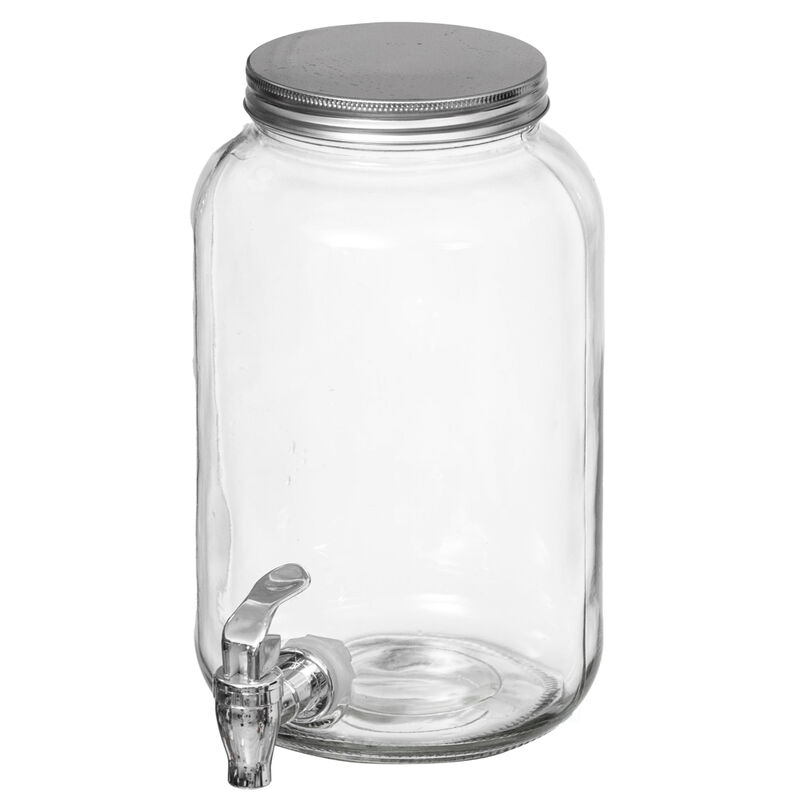 Basicwise 2-Pcs Versatile Glass Drink Dispenser Set with Metal Stand and Stainless Steel Spigots - Ideal for Serving Beverages, Water, Lemonade and Juice at Picnics, Camping Trips, Wedding and Parties