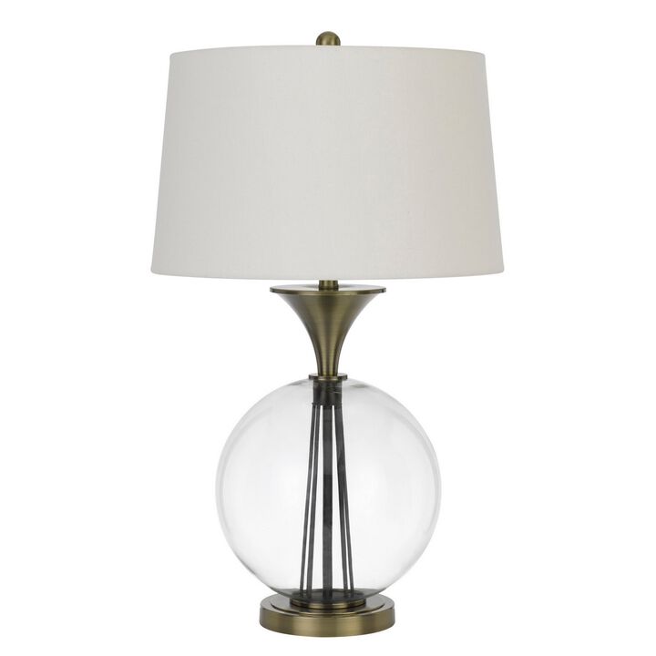 46 Inch Metal And Glass Globe Table Lamp, Dimmer, Brass Finish-Benzara