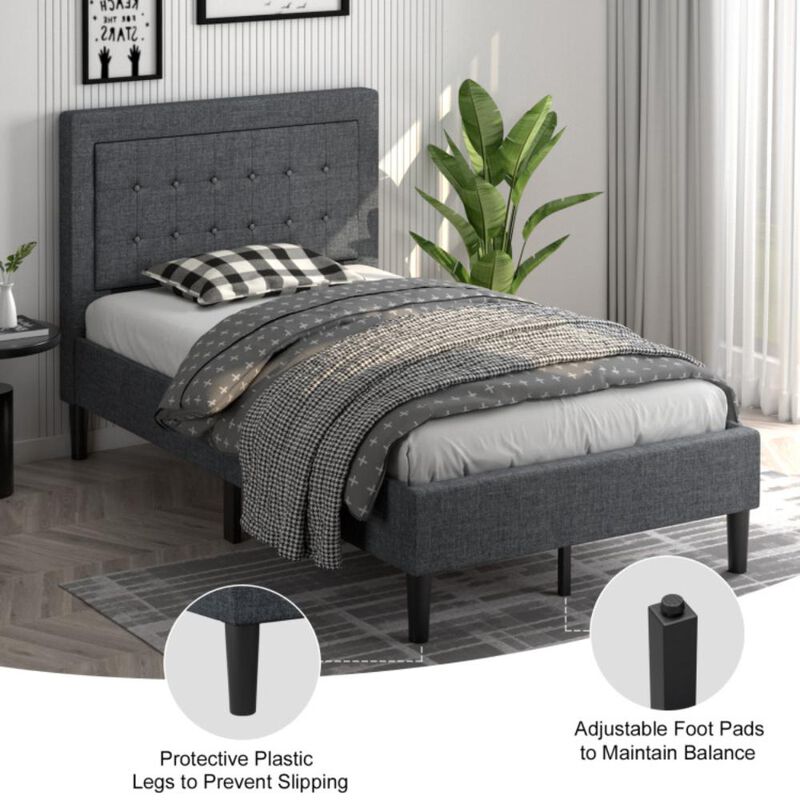 Hivvago Twin Size Upholstered Bed Frame with Button Tufted Headboard