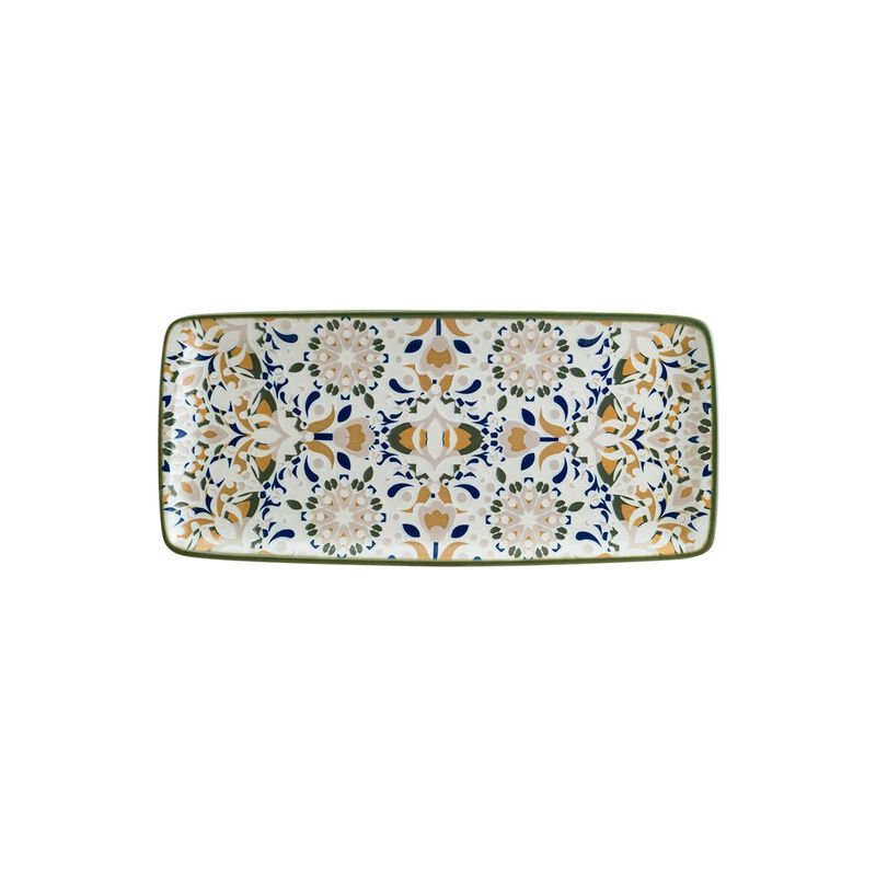 Tenango 13.5" x 6" x h:0.75" Rectangular Decorated Porcelain Platter (Set of 2)
