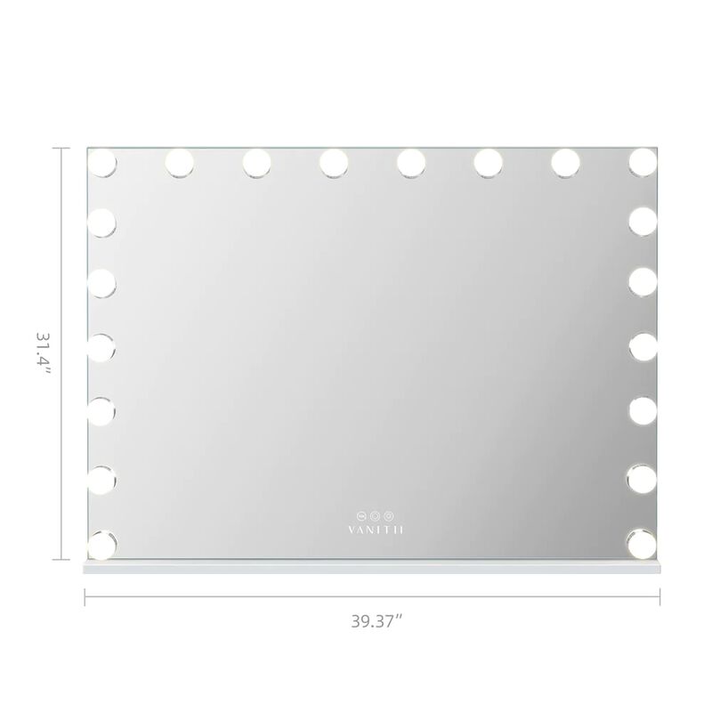 39''*31.4'' Vanity Mirror 20 LED Bulbs Wall Mount USB PortWhite
