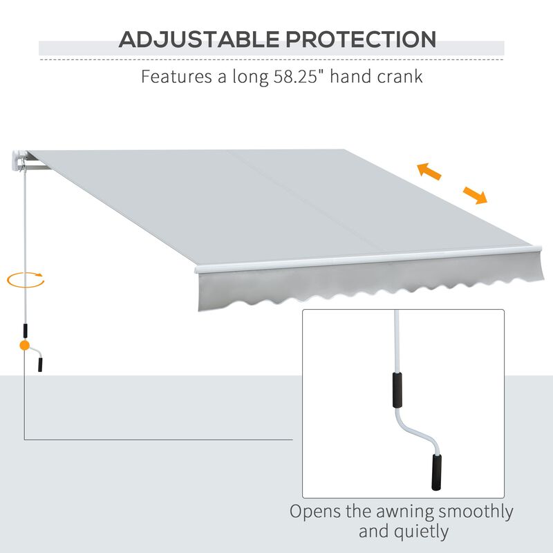Light Gray Patio Cover: 12'x8' Manual Retractable UV-Resistant Awning