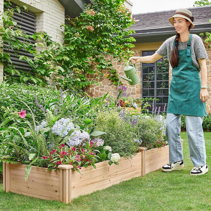 QuikFurn Pine Wood 2-Ft x 8-Ft Outdoor Raised Garden Bed Planter Frame