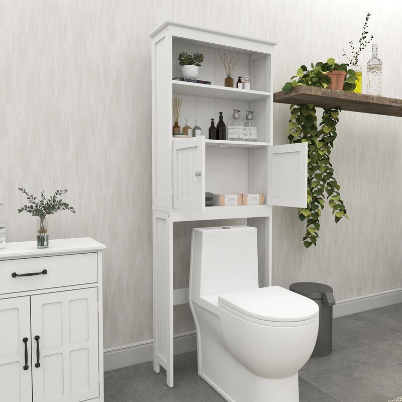Over-the-Toilet Storage Rack with 2 Doors and Shelves for Bathroom Organization