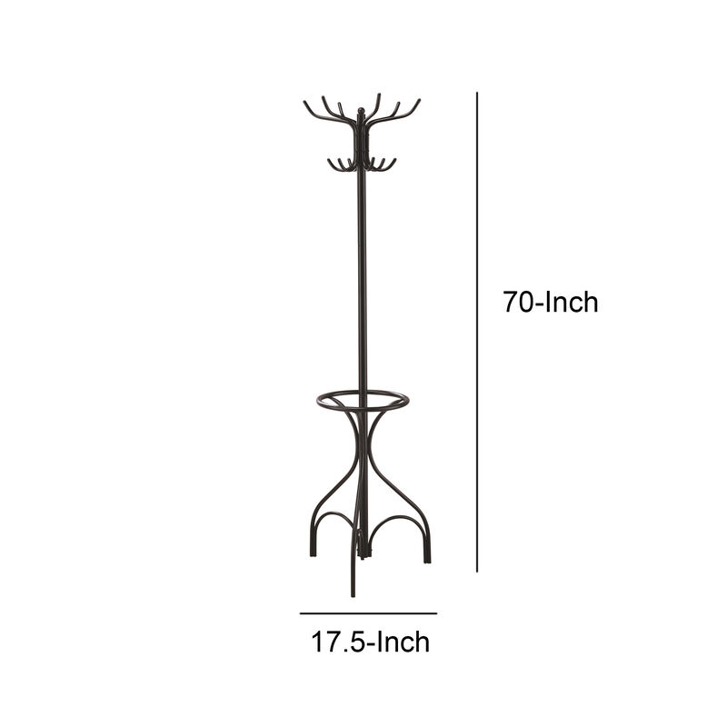 Metal Coat Rack With Umbrella Stand, Black - Benzara