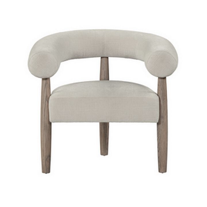 Zob 33 Inch Armchair, Wishbone Curved Cushioned Frame, Cream Beige, Taupe - Benzara
