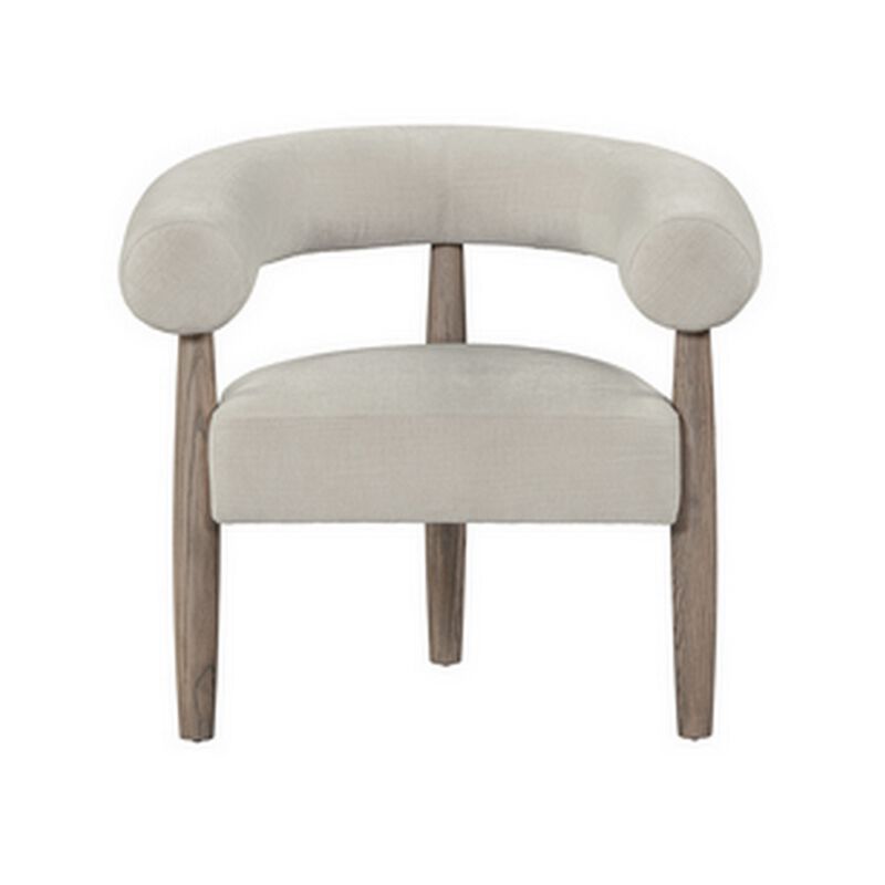 Zob 33 Inch Armchair, Wishbone Curved Cushioned Frame, Cream Beige, Taupe - Benzara