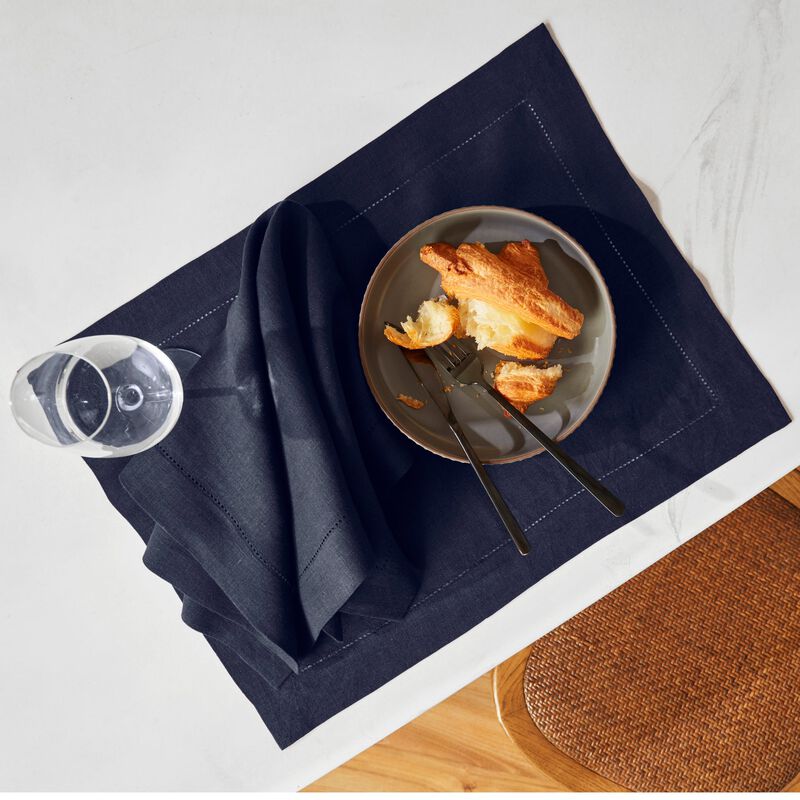 Solino Home 100% Pure Linen Placemats Set of 4, 14 x 19 Inch| Sonoma Hemstitch