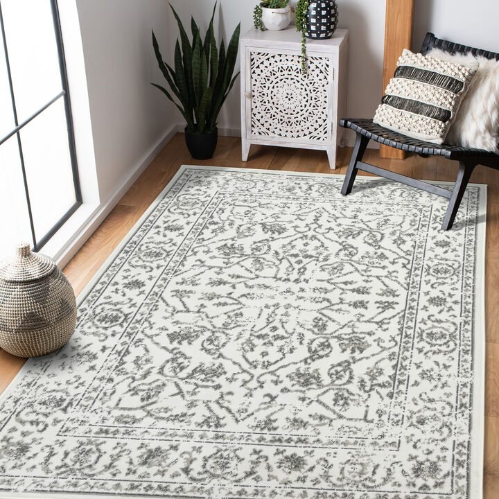 Alpine Fany Light Gray Bordered Area Rug 5'3" x 7'6"