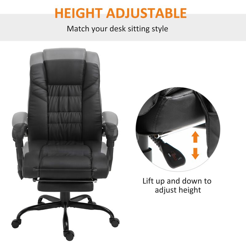 Black Ergonomic Comfort: High-Back Massage Office Chair with Footrest