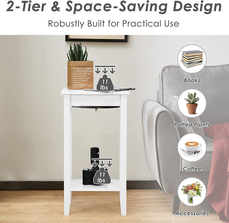 Set of 2 Versatile 2-Tier End Table with Storage Shelf