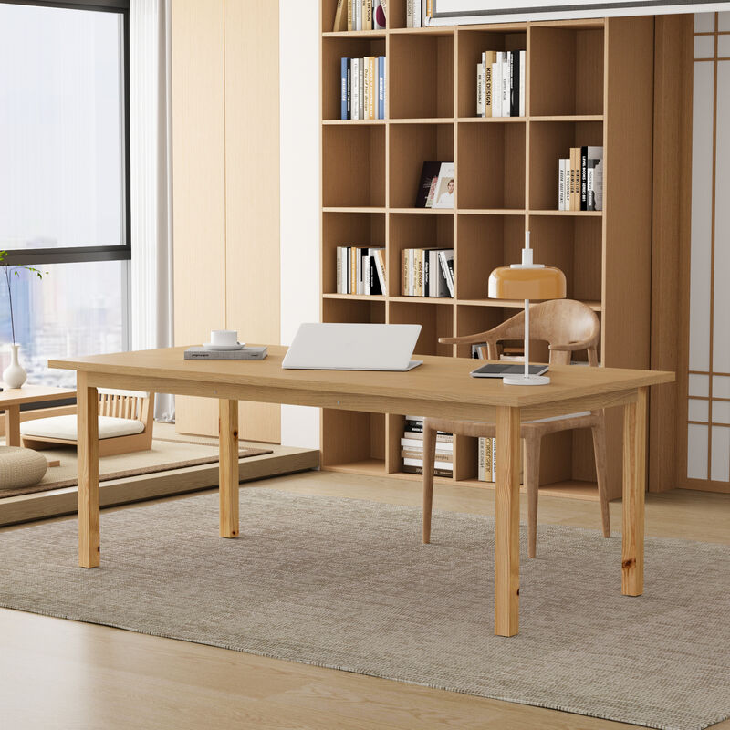 FUFU&GAGA Natural Wood Writing Desk, MDF & Rubberwood Construction (78.7" W x 29.5" H x 37.8" D), Natural Wood Finish