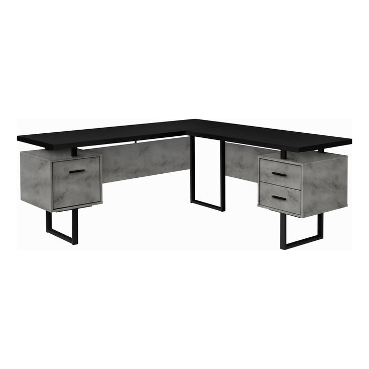 Computer Desk, Home Office, Corner, Left, Right Set-Up, Storage Drawers, 70"L, L Shape, Work, Laptop, Metal, Laminate, Grey, Black, Contemporary, Modern