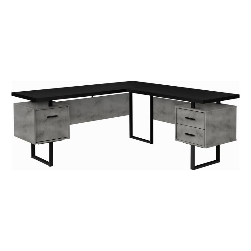 Computer Desk, Home Office, Corner, Left, Right Set-Up, Storage Drawers, 70"L, L Shape, Work, Laptop, Metal, Laminate, Grey, Black, Contemporary, Modern