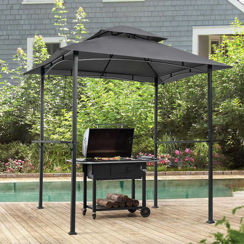 Outdoor Grill Gazebo 8 X 5 FT, Shelter Tent, Double Tier Soft Top Canopy And Steel Frame