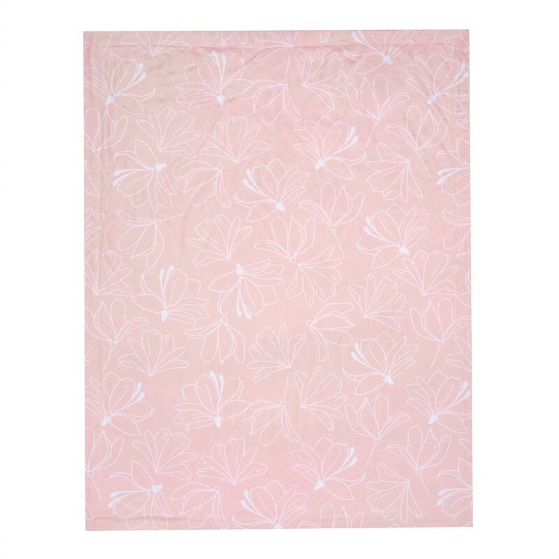 Lambs & Ivy Petals Pink/White Floral Fleece Faux Shearling Soft Baby Blanket