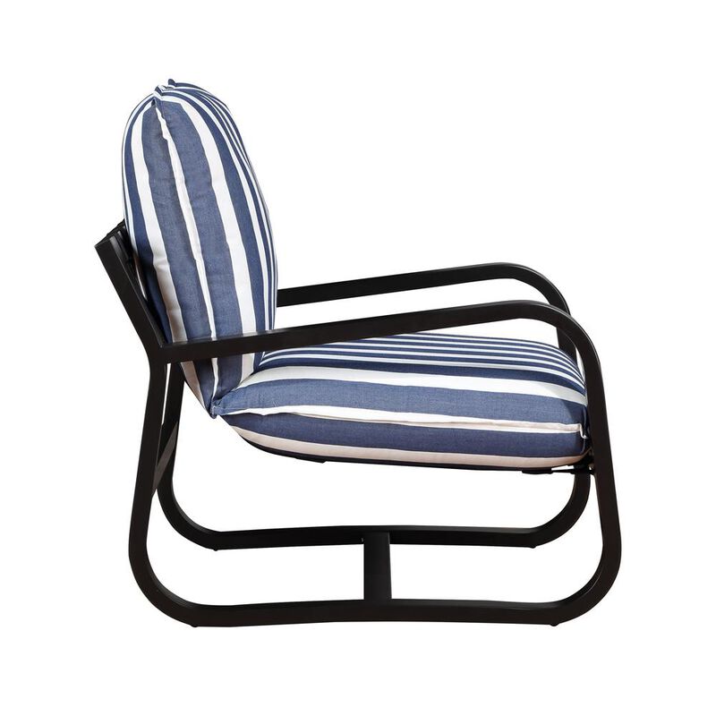 Comfort Pointe Aspen Outdoor Sling Chair Upholstered in Blue and White Stripe Fabric