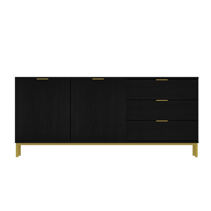 Sideboard Buffet Cabinet with 3 Drawers & 2 Doors for Kitchen, Entryway Cupboard with Gold Metal Legs, Black (62.9" L x 15.7" W x 27.5" H)