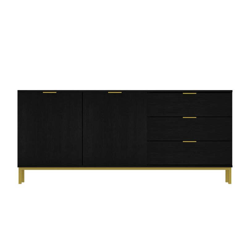 Sideboard Buffet Cabinet with 3 Drawers & 2 Doors for Kitchen, Entryway Cupboard with Gold Metal Legs, Black (62.9" L x 15.7" W x 27.5" H)