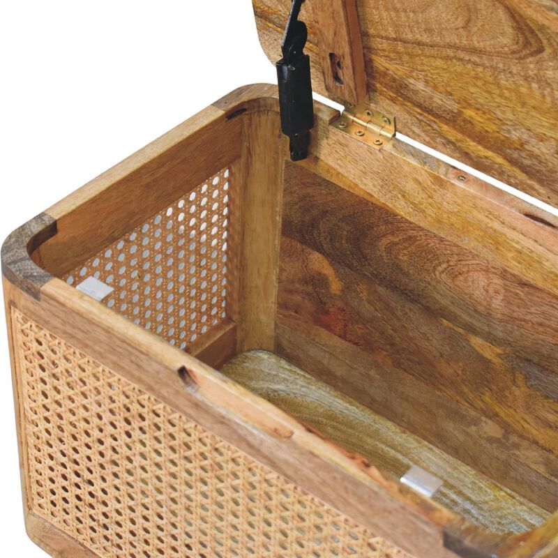Larissa Lid-up Storage  Solid Wood Rattan Oak-ish Stool