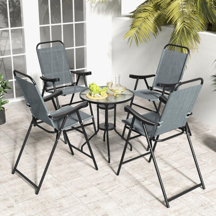 Hivvago Patio Folding Bar Stool Set of 4 with Metal Frame and Footrest