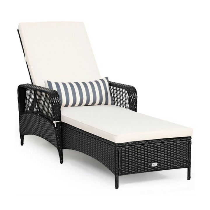 Hivvago Patio Wicker Chaise Lounge Chair with Pillow and Adjustable Backrest with Cushion