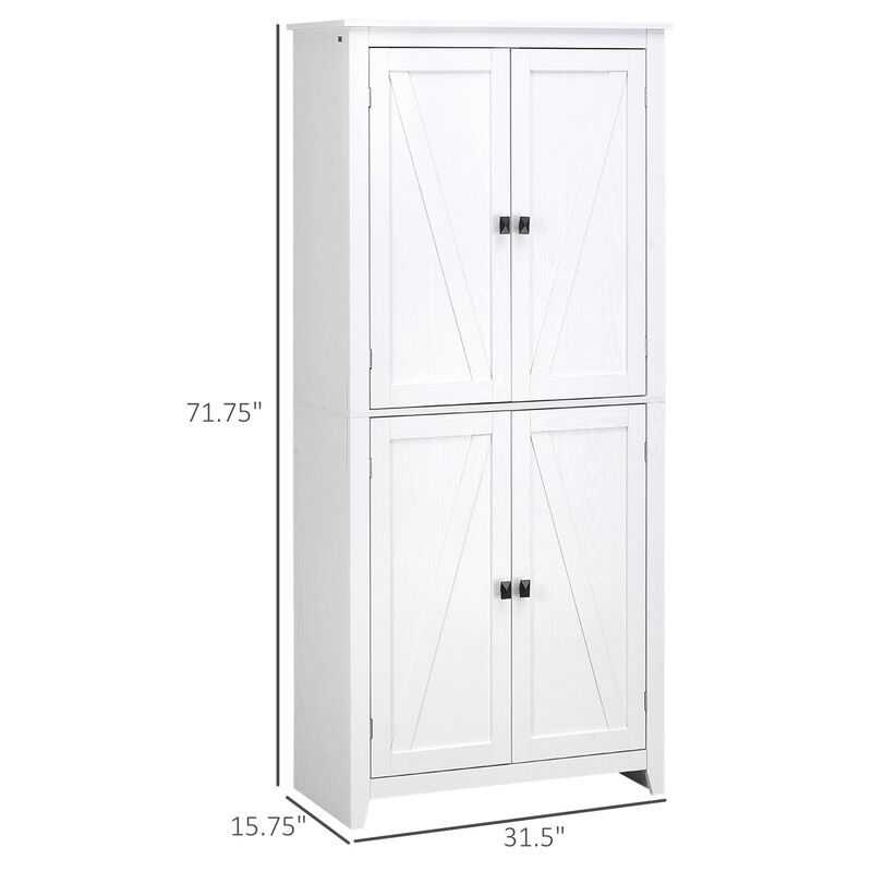 White Kitchen Storage: 72" Freestanding 4-Door Pantry Organizer
