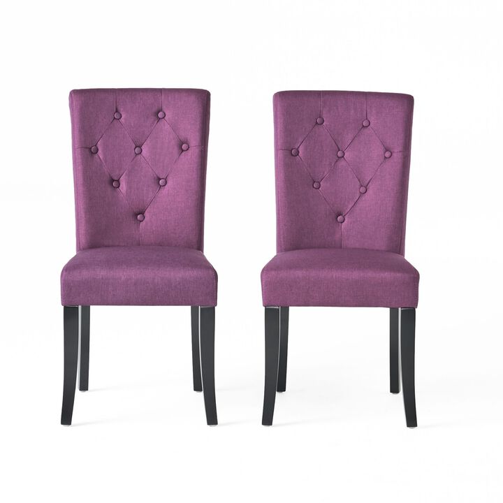 Side Dining Chair Set of 2, Button Tufted Waterproof Purple Fabric -Benzara