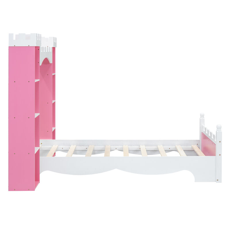 Merax Castle Wooden Bed with Storage Shelf