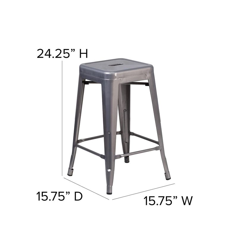 Flash Furniture Lincoln 24'' High Backless Clear Coated Metal Indoor Counter Height Stool with Square Seat