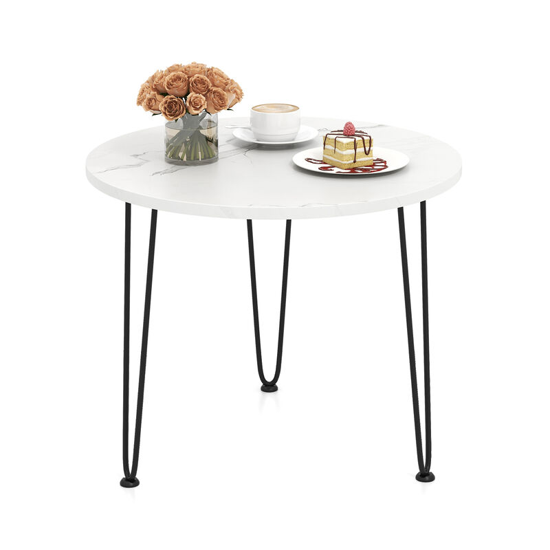 Round Coffee Table with Thickened Tabletop and Metal Tripod Legs