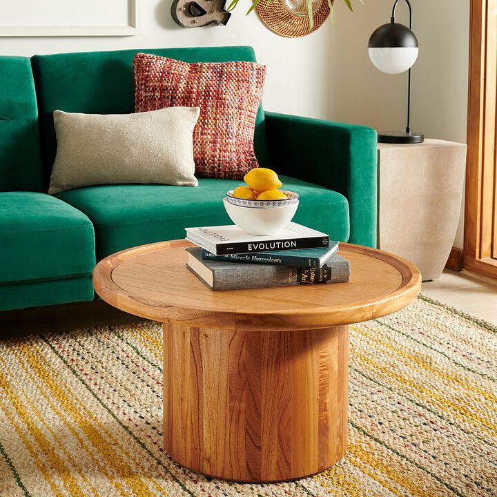 Safavieh Devin Round Pedestal Coffee Table, Natural Brown