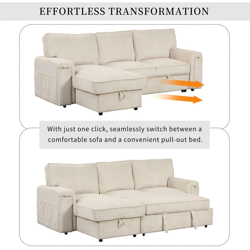 Merax Upholstery Sleeper Sectional Sofa with Storage