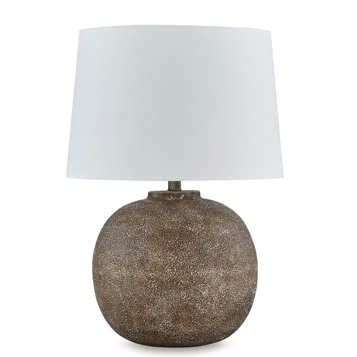 Vesy Table Lamp, Brown Abstract Impressions, 25 Inch Round Metal Base - Benzara