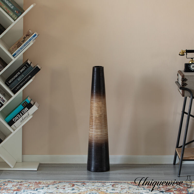 31-Inch Tall Handcrafted Brown Ceramic Floor Vase - Waterproof Cylinder-Shaped Freestanding Vase, Ideal for Tall Floral Arrangements and as a Standalone Piece