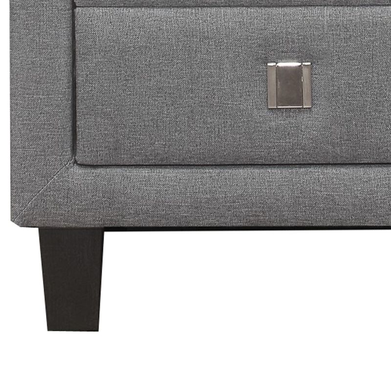 Nightstand with Single Drawer and Fabric Wrapping, Gray-Benzara