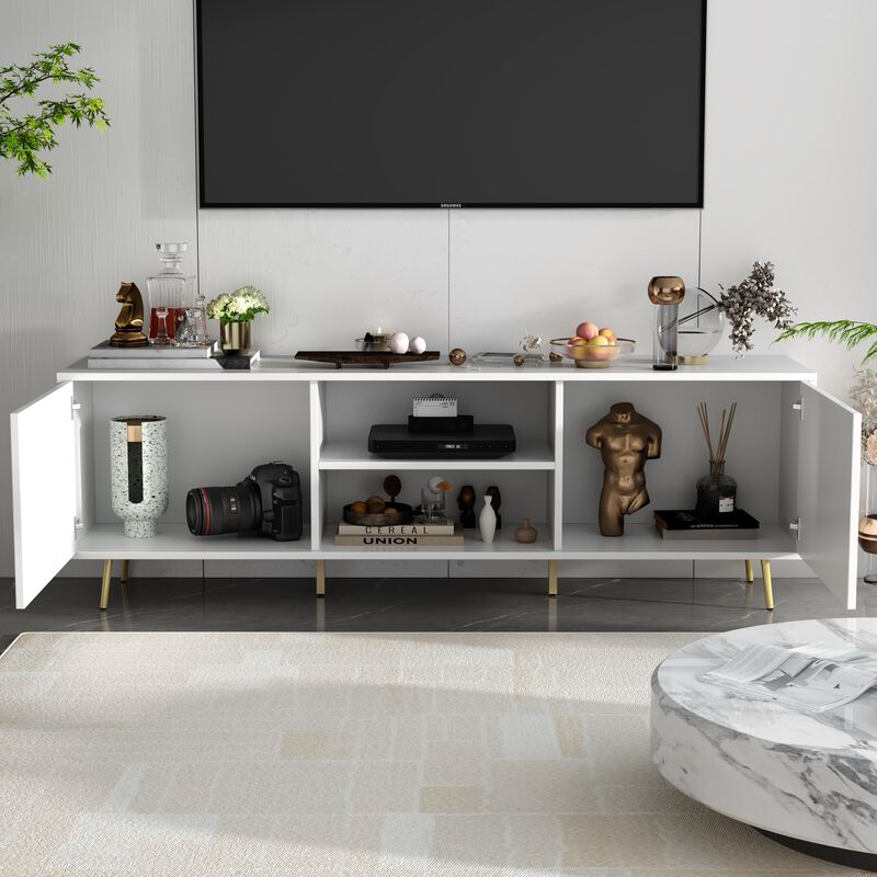69 in. W White Wood TV Stand Console Entertainment Center for TV up to 75 in.