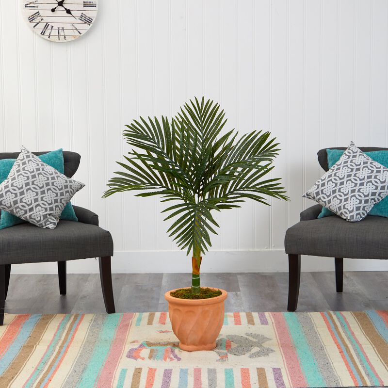 Hivvago 3.5 Feet Golden Cane Artificial Palm Tree in Terra-Cotta Planter