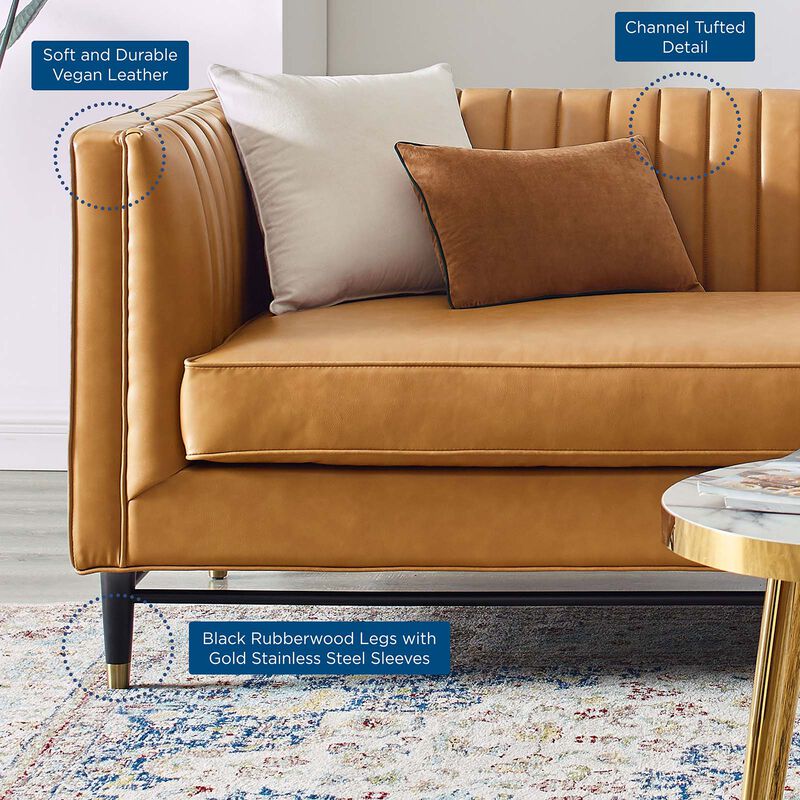 Devote Channel Tufted Vegan Leather Sofa Brown EEI-4721-TAN