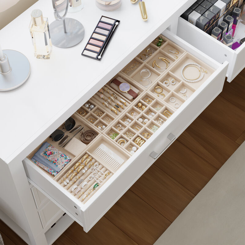 FUFU&GAGA Modern White 6-Drawer Dresser with Open Storage Shelf,（63” W x 15.7” D x 33.1” H), White