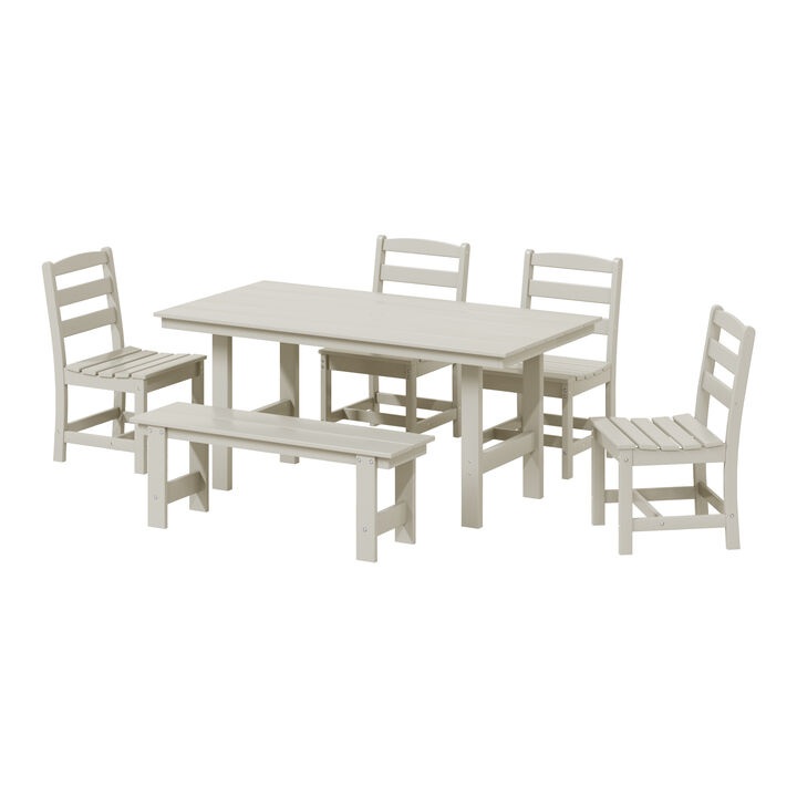 WestinTrends 6-Piece Outdoor HDPE Rectangular Patio Dining Table Set with Bench