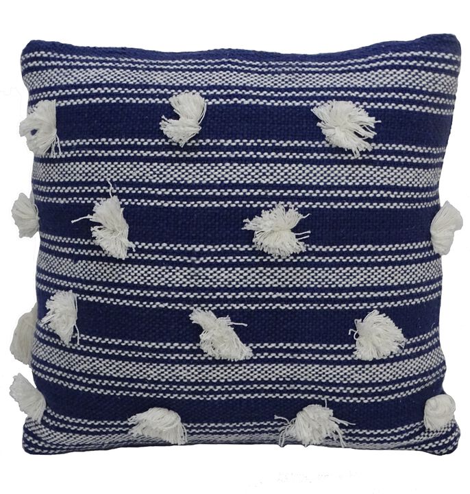 Blue 20" X 20" Decorative Throw Pillow with Pom Pom