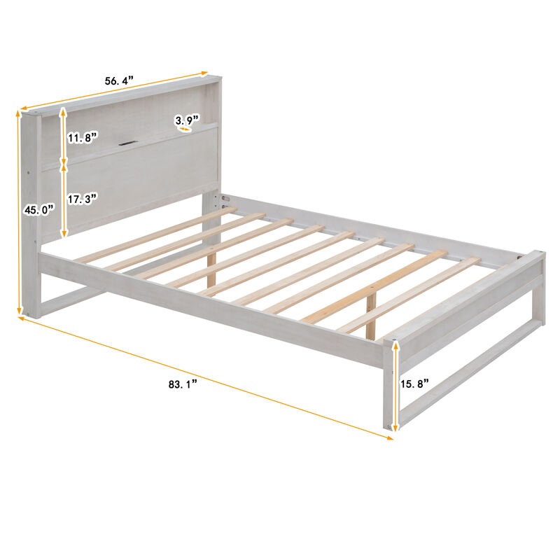 Platform Bed With Storage Headboard, Sockets And USB Ports, Full Size Platform Bed