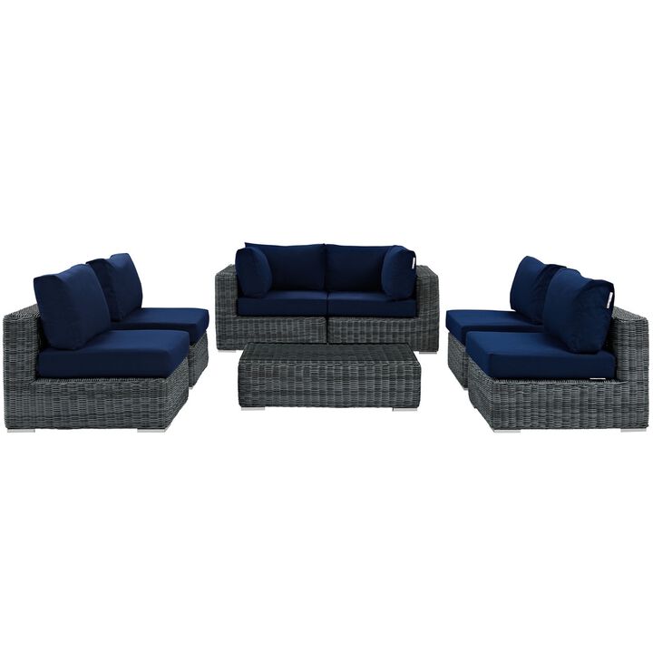 Summon 7 Piece Outdoor Patio Sunbrella Sectional Set - Canvas Navy