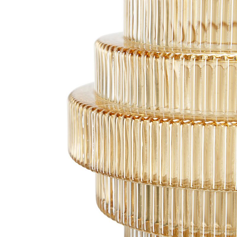 Rae Set of 2 Glass Vases, Geometric Round, Amber Yellow and Clear Finish-Benzara