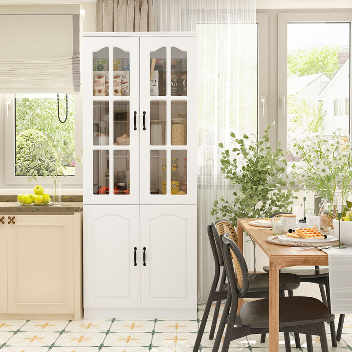 FUFU&GAGA Kitchen Pantry Cabinet with Glass Doors and Adjustable Shelves for Storage (31.5" W x 15.7" D x 78.7" H) White