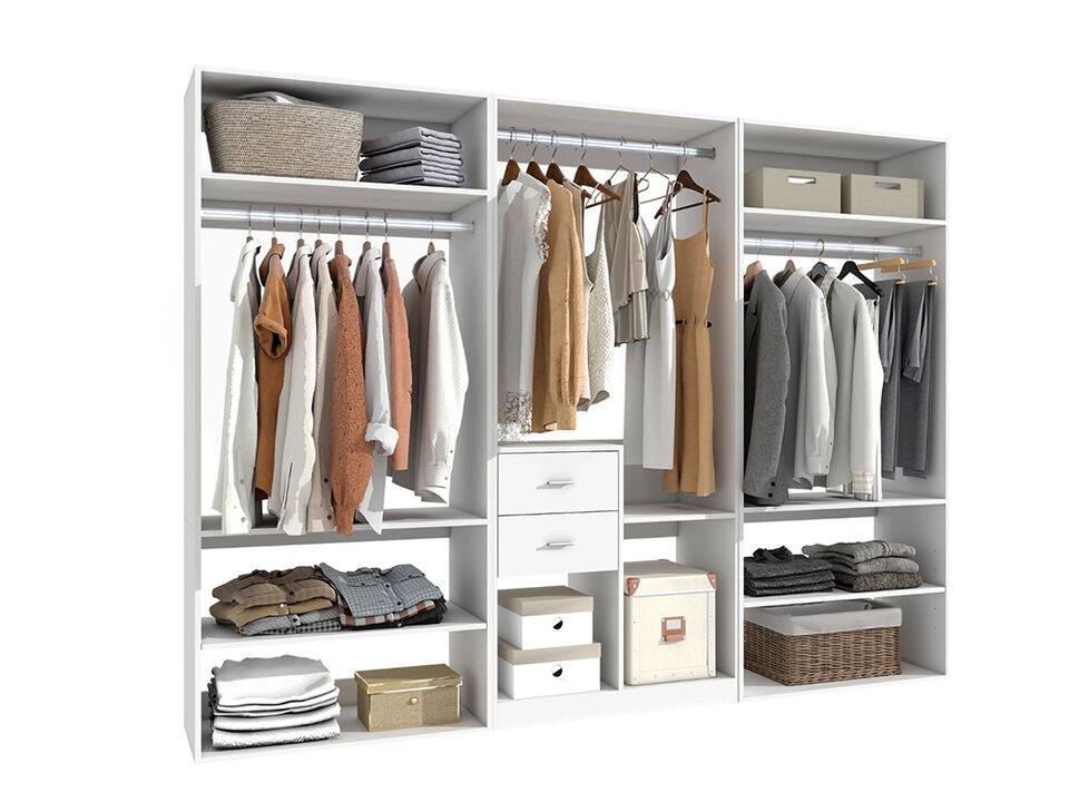 Closet Organizer System with 2 Drawers, ClosetSystem with 3 Hanging Rails