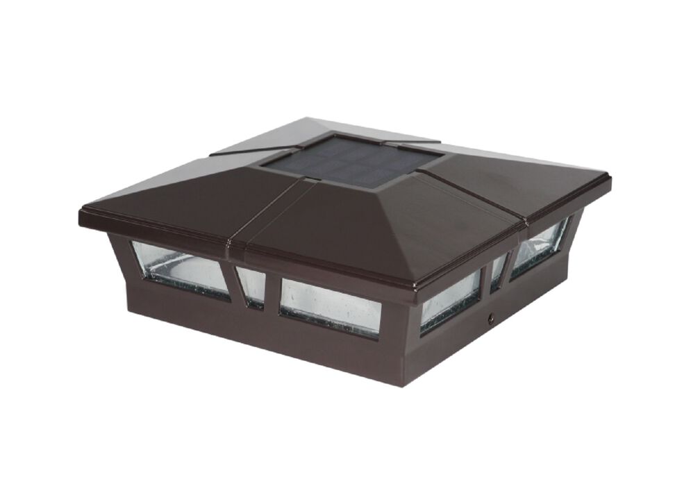 Set of 2 Brown and Clear Cambridge Solar Powered Post Caps for 6x6 Fence Post