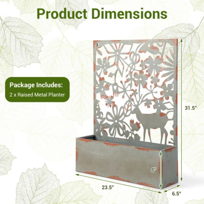 Hivvago Set of 2 Decorative Raised Garden Bed with Trellises-Rust