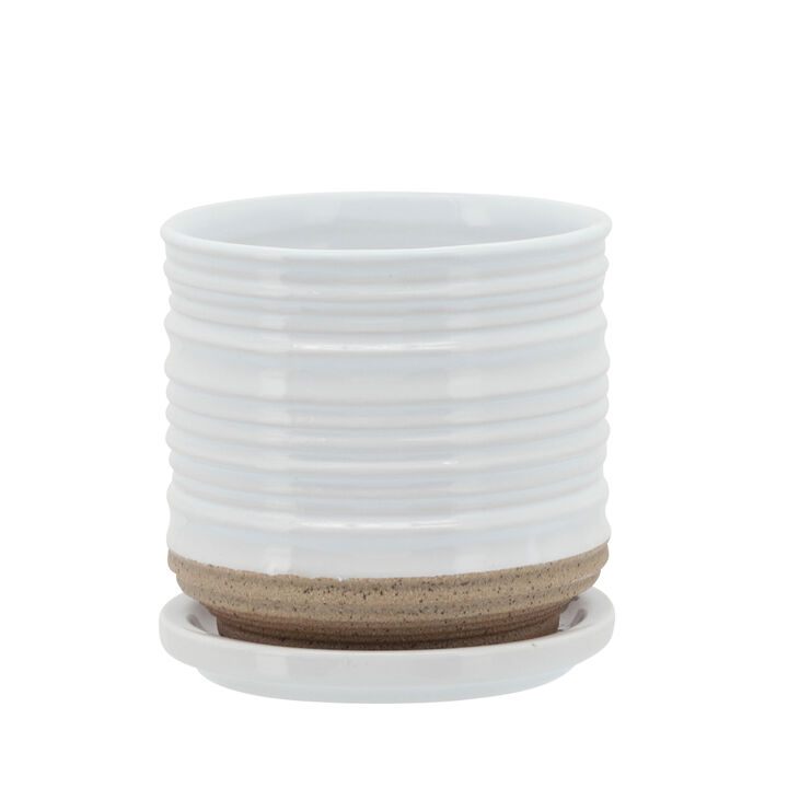 Whte 5" Ceramic Saucer Planter